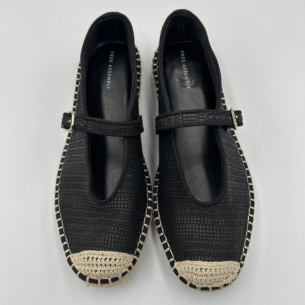 Free Assembly Mary Jane Olefin Espadrilles, Black Natural Jute Size 8.5